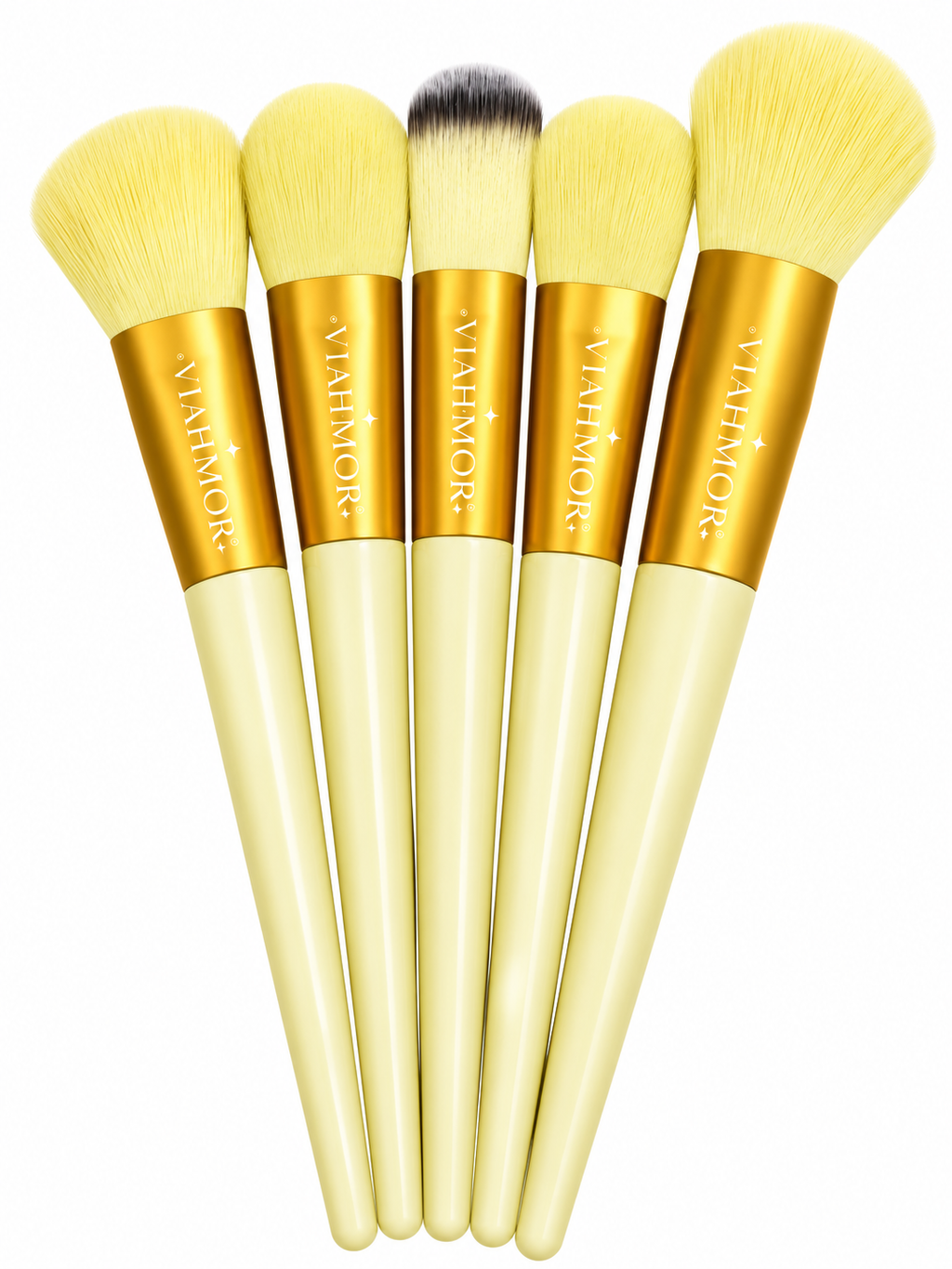 VIAHMOR Sunny Yellow face brushes: 5 brushes for foundation, powder, blush, contour and highlight