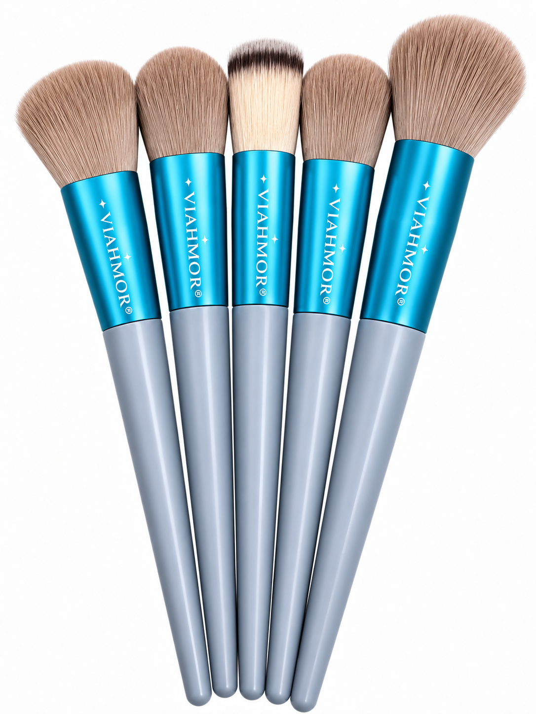 VIAHMOR Blue face brushes: 5 brushes for foundation, powder, blush, contour and highlight