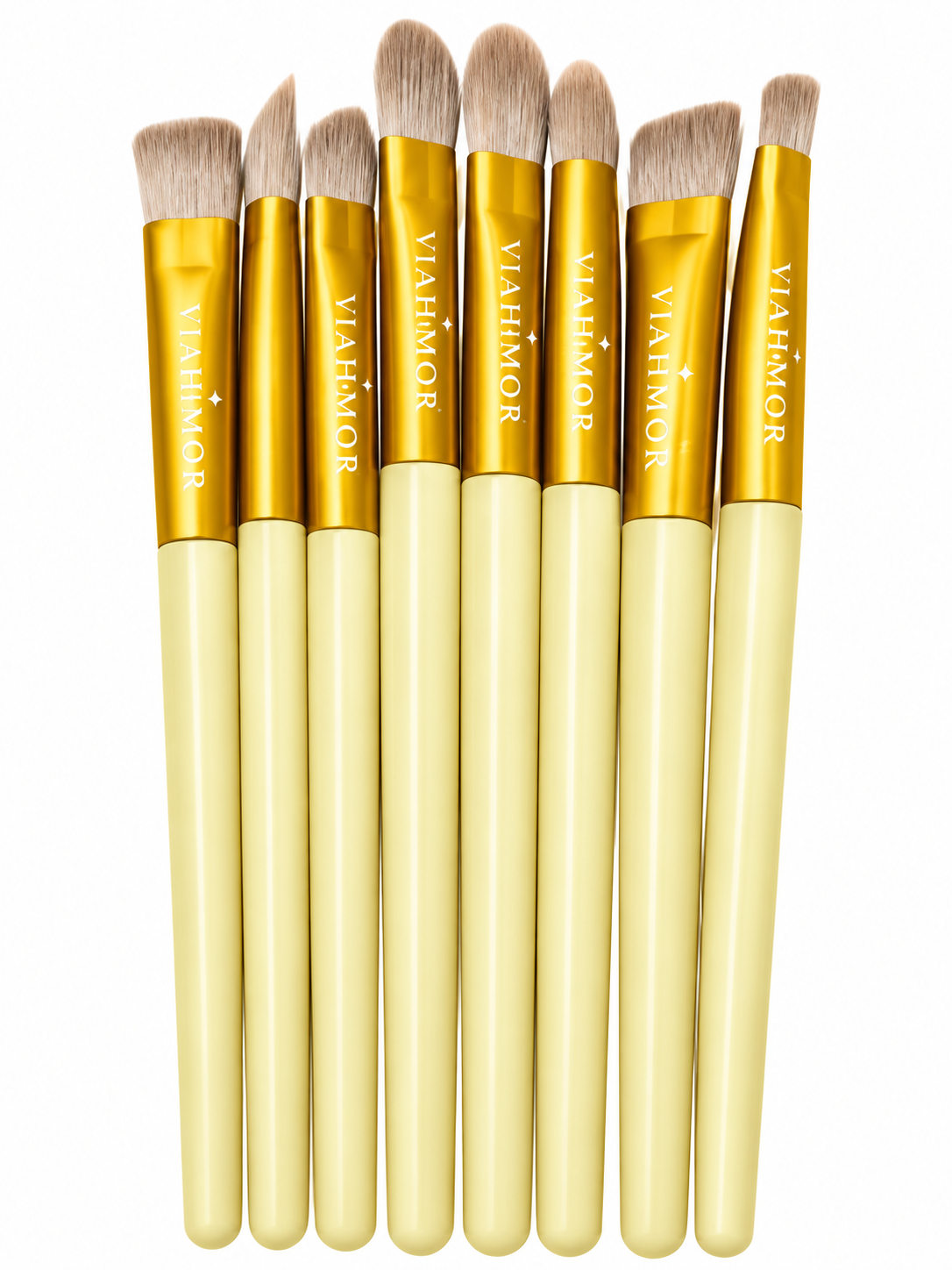 VIAHMOR Sunny Yellow precision brushes: 8 brushes for eyes, brows, concealer and lips